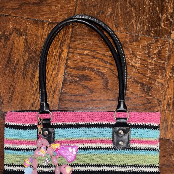 Striped vintage Multicolor Tote Bag with Black Handles - Picture 2 of 8